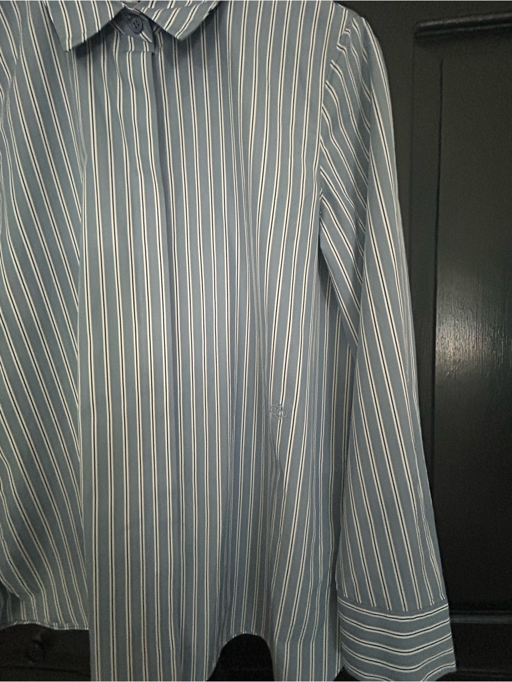 Lafayette 148 Harbor Blue Multi Stripe Button Down Shirt in Cotton Size Medium - Picture 3 of 10